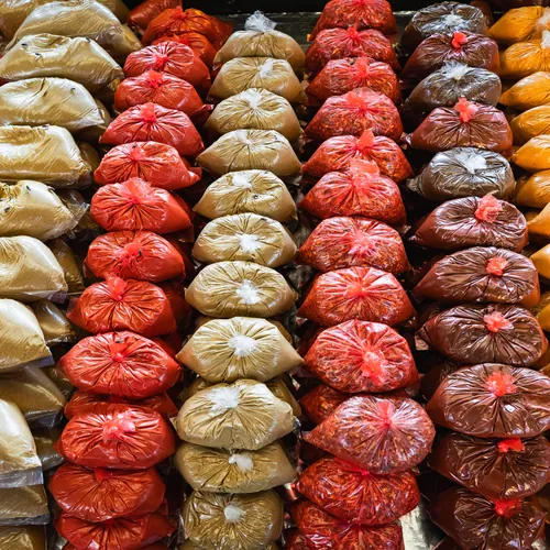 Colourful bundles of traditional Sri Lankan spices for sale