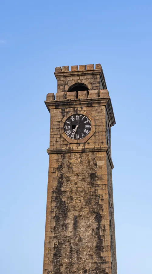 Galle's historic clock tower against a blue sky